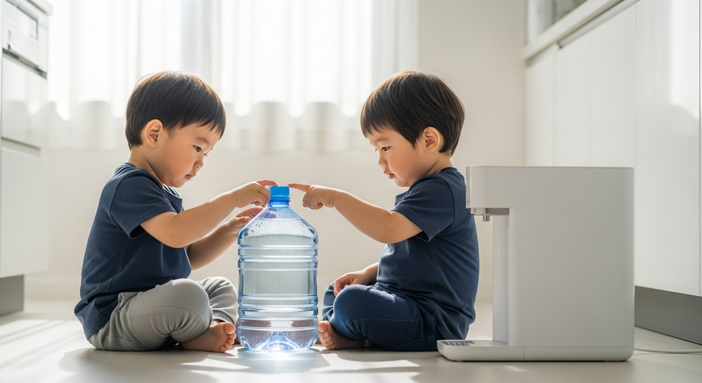 双子の兄弟がウォーターサーバーを検査|微笑ましい協力動画が話題